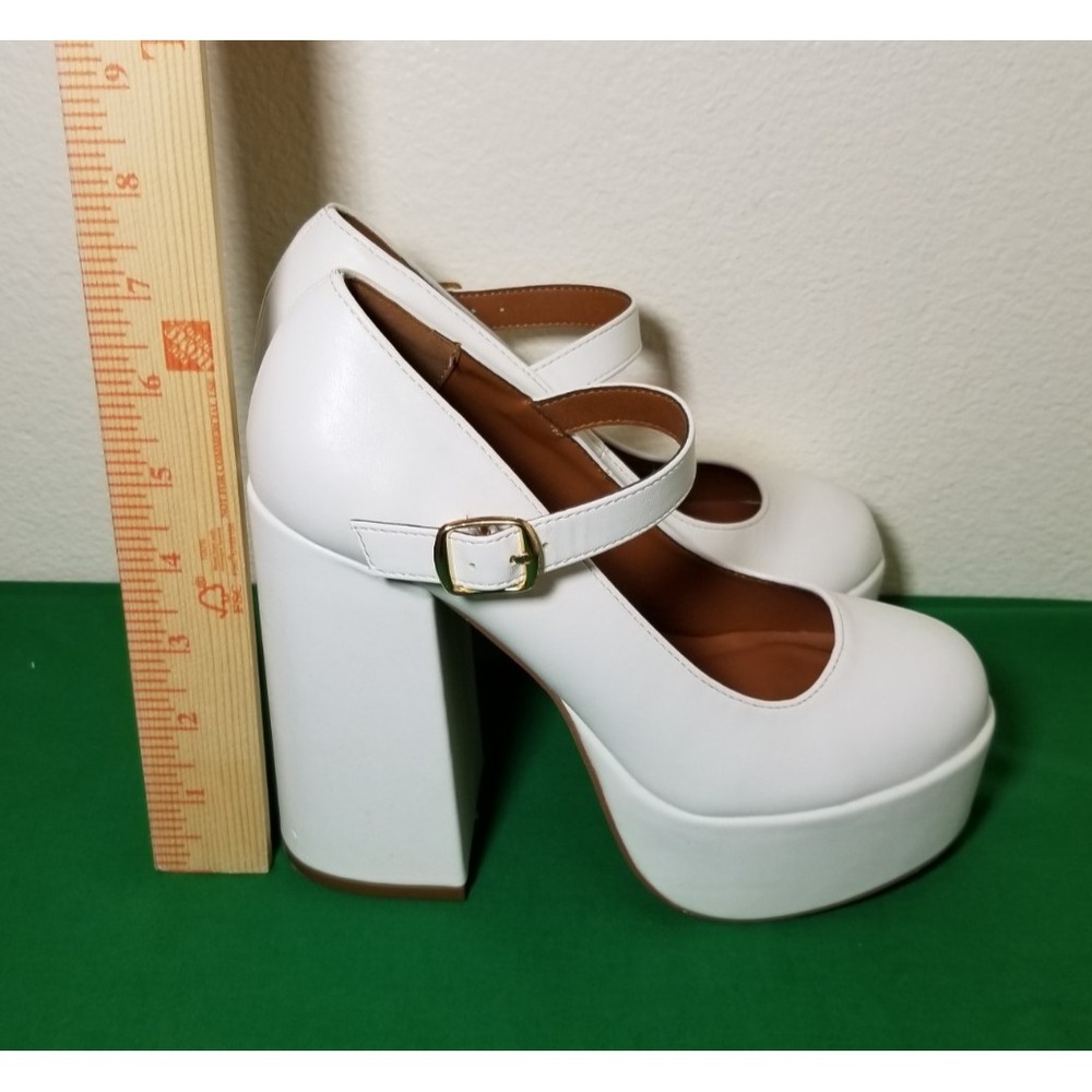 X2B White Mary Jane Skyrise Heels Womens  Sz 7 Platform Chunky Block Retro Doll - Picture 5 of 8